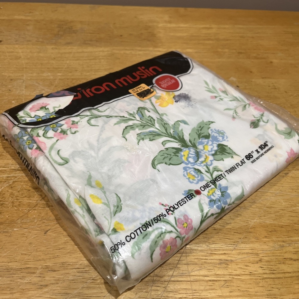 Vtg Muslim Floral Country Cottage Twin Flat Sheet  by‎ Sears NOS Irregular